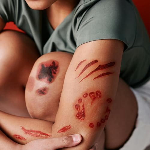 20 Sheets Halloween Scar Face Temporary Tattoos ? Realistic Bloody Wounds, Stitches, Bruises & Scratch Fake Tattoos for Zombie Makeup, Scar Makeup, Bride of Chucky Costume, Cosplay