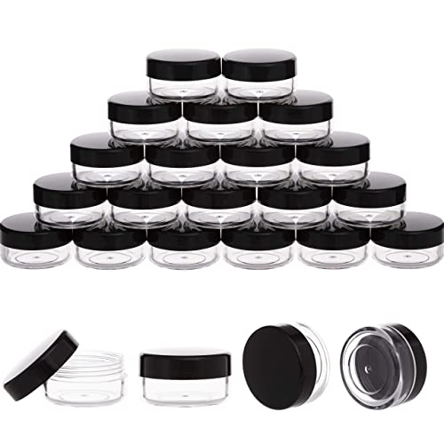 100 Pieces 10 Gram Sample Containers with Lids, Black Sample Jars, BPA Free Tiny Cosmetic Containers for Makeup, Lotion, Eye Shadow, Powder, and Lip Balms