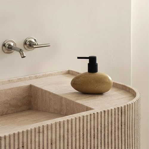 Ceramic Hand Soap Dispenser, Elegant Liquid Soap Dispenser for Bathroom Countertop, Heavy & Sturdy Dish Wash SoapDispenser for Kitchen (Stone Shape)