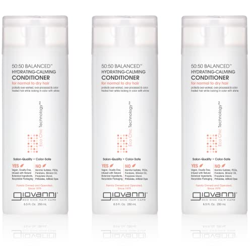 GIOVANNI Eco Chic 50:50 Balanced Hydrating Calming Conditioner - Leaves Hair pH Balanced for Over-Processed Hair, Lauryl & Laureth Lauryl & Laureth Sulfate Free, Color Safe - 8.5 oz (Pack of 3)