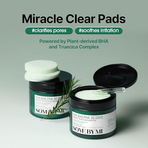 SOME BY MI AHA BHA PHA 30 Days Miracle Truecica Clear Pad ? Pack of 2 ? Korean Exfoliating Centella Face Toner Pads ? Gently Clears Impurities, Refines Pores & Smooths Skin Texture ? Korean Skin Care