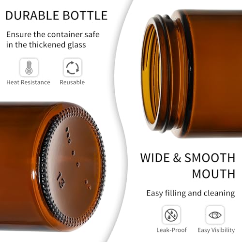 KEYWING 2 oz Amber Glass Jars with Black Lids, 24 Pack Small Cosmetic Jars, Round Empty Sample Container with Inner Liners for Lotions, Cream, Powders and Ointments