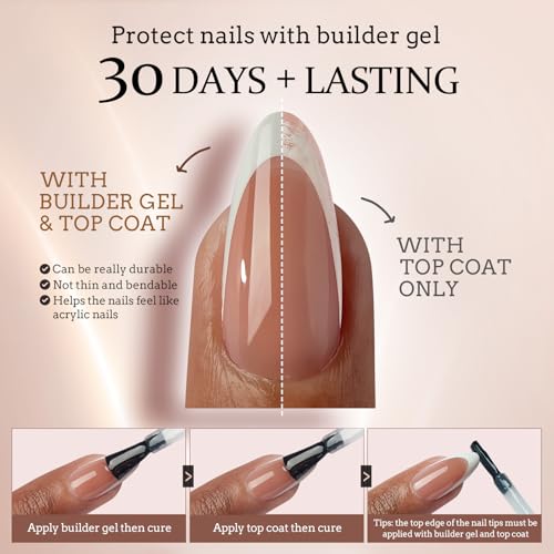 btartboxnails XCOATTIPS - Builder Gel Top Coat Set, Long Square French Tip Press on Nails with Builder Gel Top Coat Set