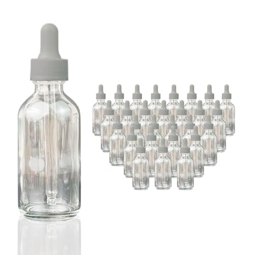 28 Pcs Clear 2oz Dropper Bottles Glass,60ml Empty Bottles,Leakproof for Tinctures, Essential Oils for Storage and Travel,Bottles for Droppers for Oils, Medicine Dropper, Eye Dropper