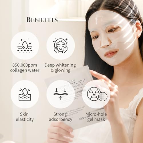 WELLDERMA Sapphire Collagen Impact Hydrogel Fitting Mask, 25g x 4 Sheets ? Hydrating & Firming Micro-Hole Sheet Mask with Collagen Water 850,294ppm, Niacinamide & Peptides
