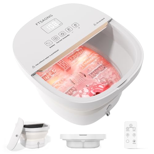 Collapasible Foot Spa Bath Massager with Heat, Pedicure Foot Spa with Bubbles and Jets/Timer/Temperature Control, Feet Soak Tub for Home, Office, Relaxation and Stress Relief (White)