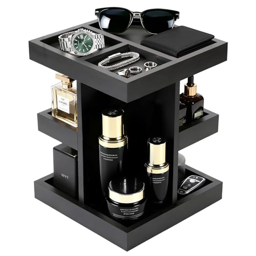 Black Cologne Organizer for Men, Cologne Rack Stand with 360¡Æ Rotate, 3 Tier Wooden Perfume Shelf, Desk Organizer, For Dad Husband Boyfriend Birthday Valentine's Day Gifts