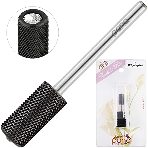 USA PANA Professional 3/32" Shank Size - Crystal Top Small or Large Barrel Carbide Bit - Nail Drill Bit for Dremel Machine - (Large Barrel, Fine Grit, Black)