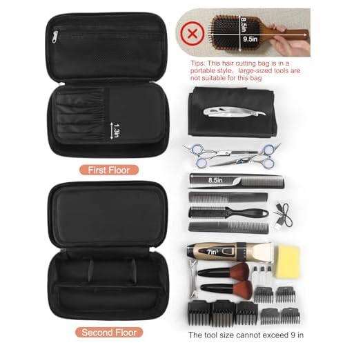 Barber Tool Bag, Hair Clipper Bag Hair Cutting Scissors Storage Bag Shaving Kits Haircut Accessories Organizer Bag Gift for Women (Black)