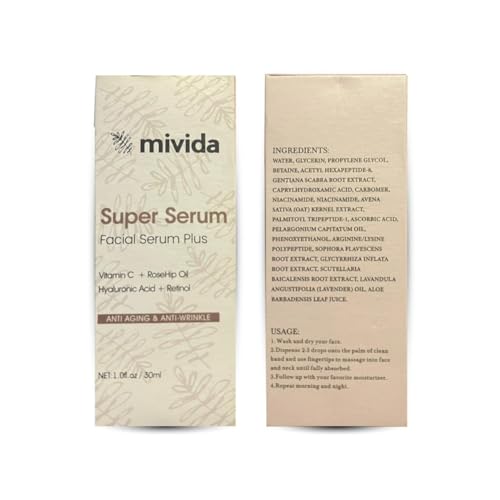 mivida 4-in-1 Anti-Aging Serum for face | Retinol, Vitamin C, Hyaluronic Acid & RoseHip Oil | multi benefit Face Serum ? 1 Fl Oz