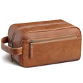 Travel Toiletry Bag for Men and Women, Travel Shaving Dopp Kit Water-resistant Bathroom Toiletries Organizer PU Leather Cosmetic Bags (Dark Brown)