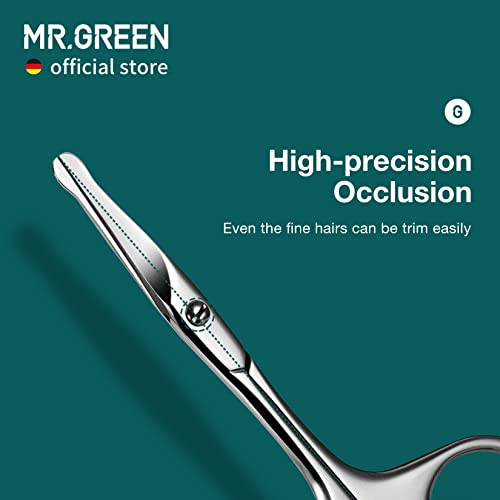 MR.GREEN Facial Hair Scissors Rounded Nose Hair Scissors Stainless Steel Mustache Beard Eyebrows Eyelashes Trimming Clippers (Mr-2002)