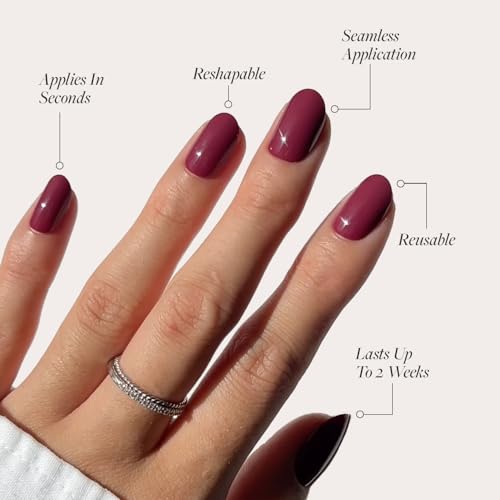 Glamnetic Press-On Nails Bundle - Berry Maroon & Cherry Glaze | Opaque Dark Red Maroon Short Round False Nails | Short Round Bright Cherry Red Nails with a Glaze Finish