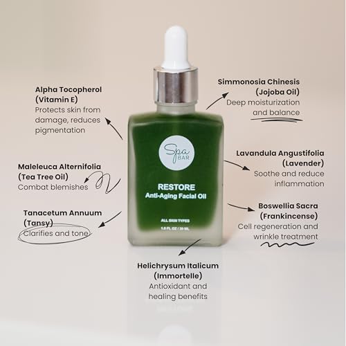 Spa Bar Restore Anti-Aging Facial Oil, 1 fl oz (30 ml) Lightweight Hydrating Face Oil for Radiant Glow, Helps Smooth the Look of Fine Lines, No Added Fragrance, Vegan & Cruelty-Free, Made in USA