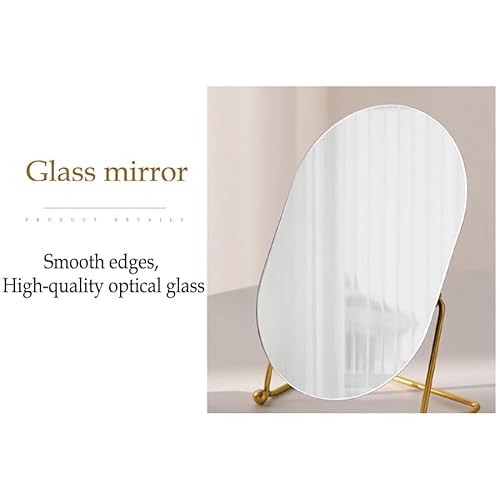 Desk Vanity Mirror with Stand Tabletop Makeup Table Mirrosr Portable Gold Make Up Mirror for Bedroom Golden Metal Framed Folding Bathroom Shaving Cosmetic Mirror
