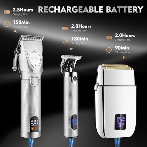 Professional Hair Clippers Set for Men, Electric Foil Shavers for Men, Barber Kit Clipper and Trimmer Set with Travel Case