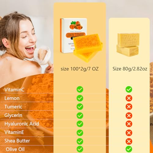 Lemon Turmeric Soap Bar for Face Body Gentle Cleansing Natural Handmade Soaps Bar Lemon Turmeric Soap For All Skin Types £¨3Pcs£©