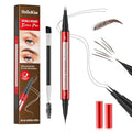 DUDUDU Eyebrow Pencil for Women - Microblading Eyebrow Pen with Dual-Ended Design featuring 2-Fork Tip & Fine Single Brush-Tip, Waterproof, Creates Natural Hair-Like Strokes, Long-Lasting Brown