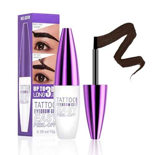 Peel Off Eyebrow Gel, Tattoo Eyebrow Gel Easy Peel Off, Natural Brow Color for Women Sparse Brows, Long-Wearing & Waterproof, Create Voluminous-Looking Brows, 1 Pack (01 Dark Brown)