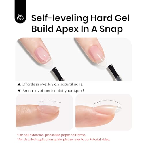 Beetles Builder Gel for Nails-Dew Glow 8-in-1 Nail Thickening Strengthening Building Apex with Liner Nail Brush for Beginner DIY Salon at Home,Clear Builder Nail Gel,UV & LED Lamp Cured Needed