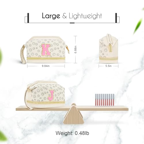 Birthday Gifts for Girls, Personalized Initial Make up Bag 18th Birthday Gifts for Girls Women, Travel Make up Bag Cosmetic Bag Preppy Stuff Bag for Her Mom Girlfriend Wife Teacher - C