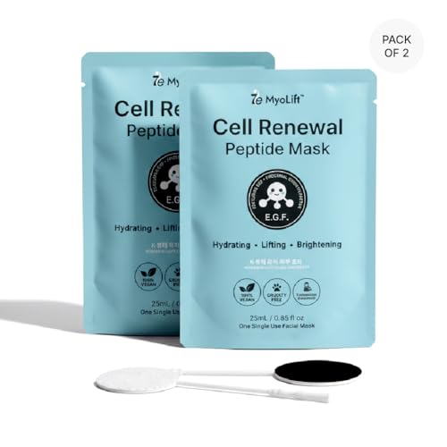 MYOLIFT Cell Renewal Peptide Mask(EGF)? 100%Vegan, Bio-Cellulose FaceMask for CellRenewal, Skin Firming, Hydrating & Brightening-with Niacinamide, Hyaluronic Acid& EGF|Korean Skincare Sheet Mask?Pack5