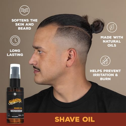 Suavecito Shave Oil 1 oz Pump Bottle - Softens Skin & Beard, Prevents Irritation and Burn - Natural Ingredients, Vitamin E Oil, Aloe Vera Oil, & Jojoba Oil - Improves Shaving Experience