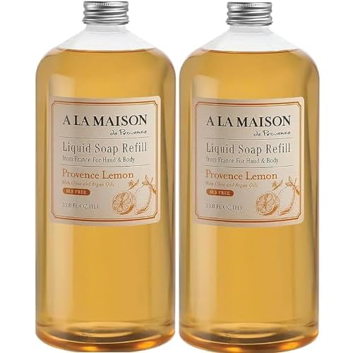 A LA MAISON French Liquid Hand Soap Refill, Provence Lemon - Natural Hand Wash Made with Essential Oils - Biodegradable, Plant-Based, Vegan, Cruelty-Free, Alcohol & Paraben Free (33.8 oz, 2 Pack)