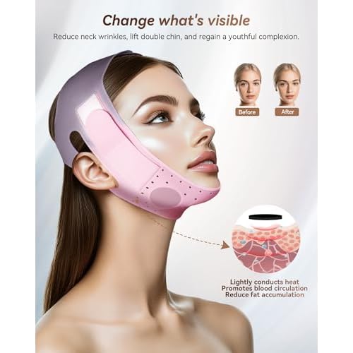 Reusable V-Line Sculpting Face Mask ? Silicone Chin Strap for Jawline Tightening & Double Chin Reduction (23-27 Inches) (Pink) -01