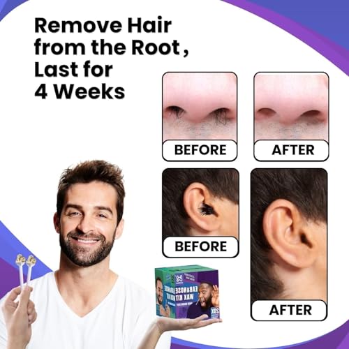 Waxfans Nose and Ear Hair Removal Kit for Men and Women - 200g Wax for 20 Uses, Long-lasting for 4 Weeks (Purple&Blue)