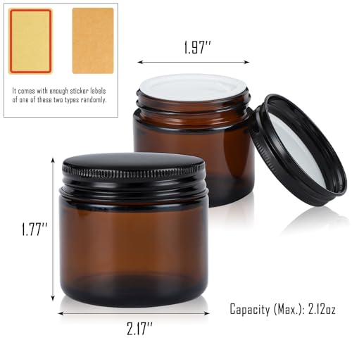 2oz Empty Amber Glass Jars with Lids 24 Pack Cosmetic Containers with Lids for Travel Lotion Cream Candle