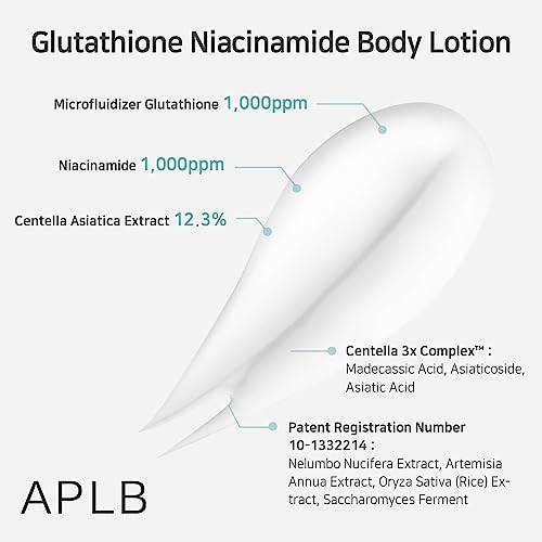 APLB Glutathione Niacinamide Body Lotion | LIPO GLUTA NIAC CEN¢â 12.5% 10.14 FL.OZ/Korean Skincare, Long lasting hydration, Revitalize for gentle and improve skin texture