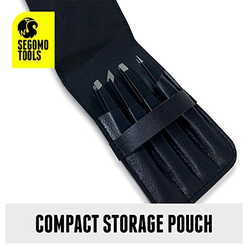 Segomo Tools 4 Piece Tweezer Set - Tweezers For Women - Ingrown Hair Removal Kit - Eyebrow Plucker - Precision Tweezers - Flat, Angled, Slant & Pointed Tweezers - TW004