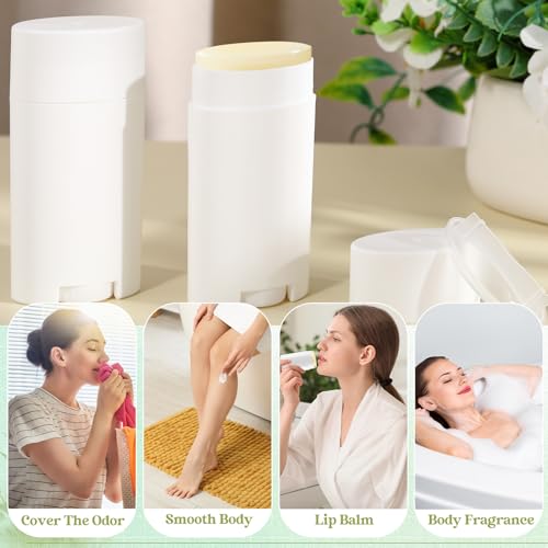 50 Pack White Empty Deodorant Containers, 75ml/2.5oz, Bottom Filling, Refillable Deodorant Tubes Lipstick Balm Tubes Twisted, Plastic Oval for Homemade DIY Aromatherapy, Balm, Lotion