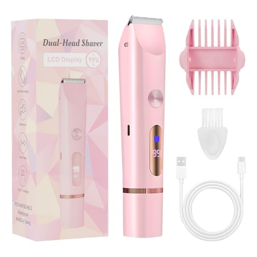 Bikini Trimmer for Women, 2-in-1 Women Electric Shaver, Type-C Rechargeable Pubic Hair Shaver Wet & Dry Waterproof, Dual Head Body Hair Remover for Sensitive Skin?