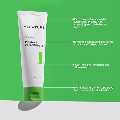 Medature Plantract Cleansing Gel, Hydrating Gentle Face Cleanser, Facial Cleanser With Purslane + Panthenol, Daily Face Wash For All Skin Types, Sensitive Skin Friendly, Fragrance Free, pH Balancing