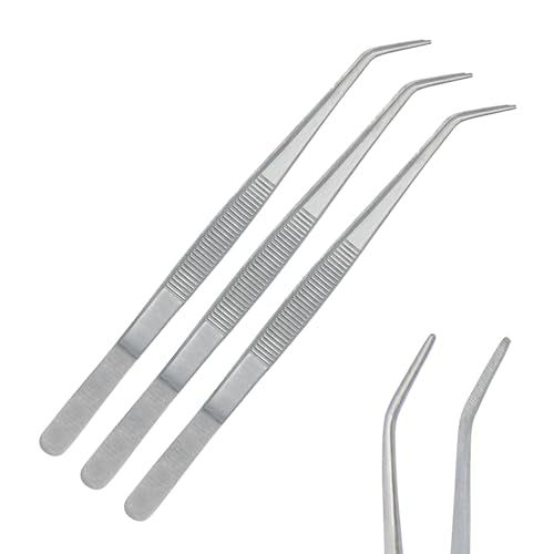 Stainless Steel Tweezers, with Curved Serrated Tip Multipurpose Tweezers Sewing Machine Tweezers Forceps for Craft Repairing (3)