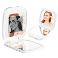 UV Camera Mirror for Sunscreen Test & SPF Detection, 1x/2x Magnifying Travel Mirror with Dimmable LED Lights, Handheld 2-Sided Portable Makeup Mirror for Handbag/Pocket,White