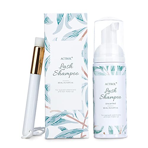 Eyelash Extension Cleanser 60ML Natural Lash Extension Shampoo Unscented Professional Eyelid Foaming Cleanser Paraben & Sulfate Free Non-lrritating with Salon and Home Care
