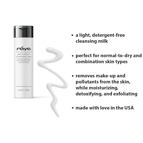 Raya Multi-Fruit Facial Cleansing Milk with AHA and BHA 8 oz (G-154) | Exfoliating Soap-Free Cleanser and Make-Up Remover for Dry and Combo Skin | Made with Multi-Fruit Alpha and Beta Hydroxy Acids