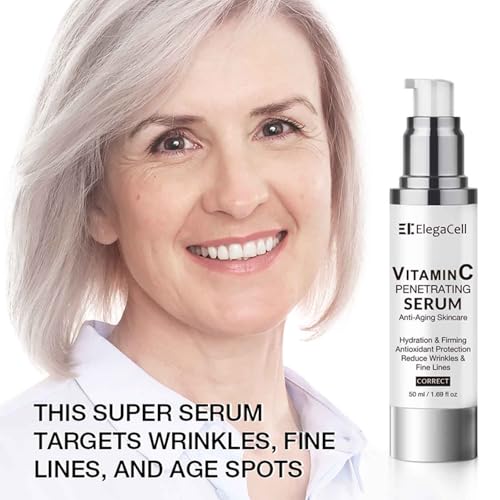 ElegaCell Vitamin C Serum for Women Over 70 - Advanced Anti-Aging Vitamin C Face Super Serum for Mature Skin 1.69 fl oz pack of 2