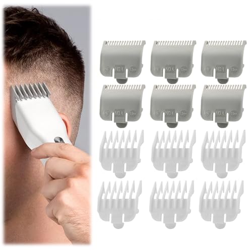 12 Pcs 1/2 Guard Compatible with Wahl Clipper Guards Set Hair Clipper Trimmer Guards #1/2-1/16" (1.5 mm) #1-1/2-3/16" (4.5 mm) Compatible with Wahl #3354-100 Fits Most Size Clippers Guide Comb(Grey)