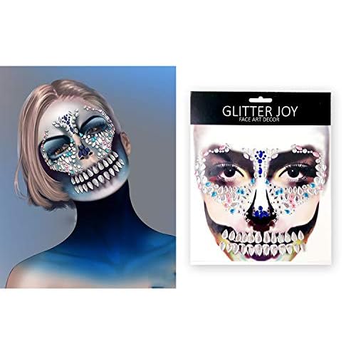 Face Jewels Day of the Death Face Gems Tattoo Face Gems Stick on Halloween Makeup Costume,4-Pack
