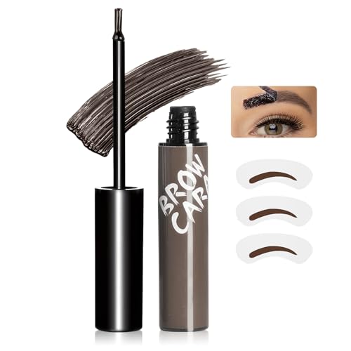 Eyebrow Gel - Easy Peel Off Tattoo Eyebrow Gel Waterproof & Transfer-Proof with Eyebrow Stencils, Create Full, Soft and Fuller & Defined-Looking Brows Makeup for Women & Girl (Gray Brown)