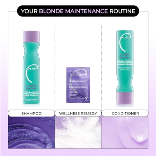 Malibu C Blondes Wellness Remedy - Removes Discoloration from Bleached, Highlighted or Natural Blonde Hair + Restores Vibrance and Shine with Vitamin C Complex (12 Packets)