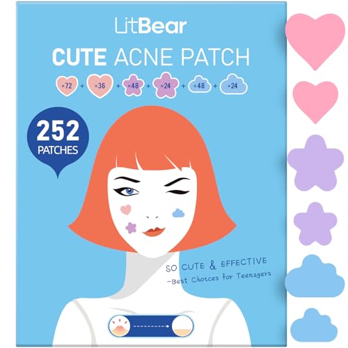 LitBear Acne Pimple Patch, 6 Sizes 252 Dots Cute Pimple Patches with Salicylic Acid, Tea Tree Oil & Calendula Oil, Hydrocolloid Acne Patches for Face, Colorful Zit Patch Blemish Sticker Acne Dots
