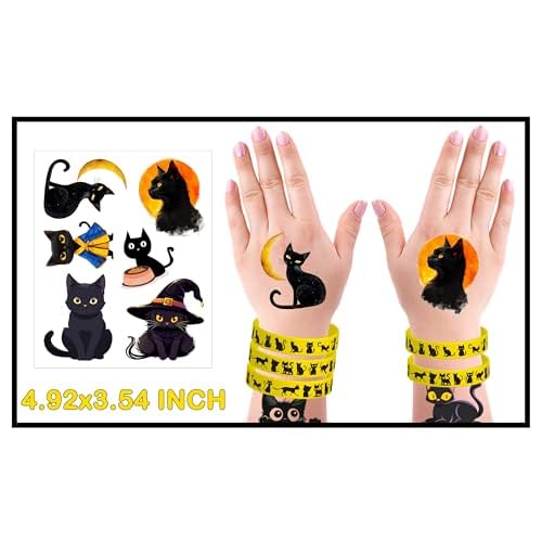 152PCS Black Cat Tattoos Temporary Stickers Cute Animal Pet Halloween Themed Birthday Party Supplies Decoration Favors Goodie Bag Stuffers Tattoo