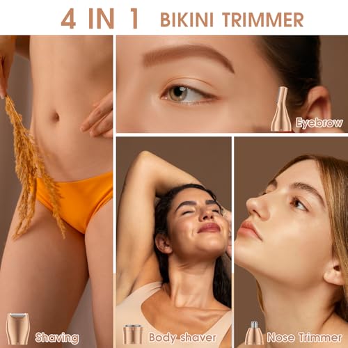 Bikini Trimmer & Hair Clippers for Women - Waterproof Electric Razor and 4 in 1 Bikini Shaver Set, Deluxe Hair Trimmer, Wet/Dry Body Shaver for Nose Eyebrows Beard Pubic Hair, White