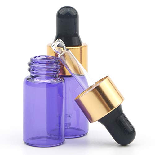 Ellbest 30pcs 3ml Mini Dropper Bottles for Essential Oils Purple Glass Bottle with Dropper Empty Refillable Perfume Vials for Perfume, DIY Samples