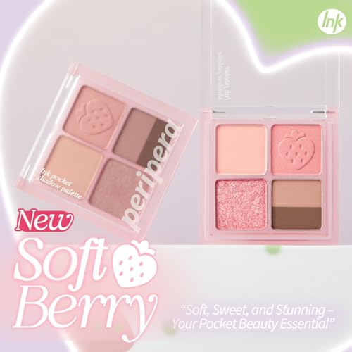 Peripera Ink Pocket Shadow Palette, Eyeshadow Quads, Creamy Formula, Blendable Matte & Shimmer Shades, Easy to Apply (007 SPRING STRAWBERRIES IN THE SUN, One Size)